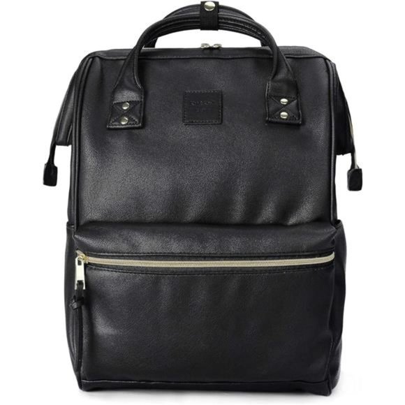 Faux-Leather Backpack Diaper Bag with Laptop Compartment Travel School